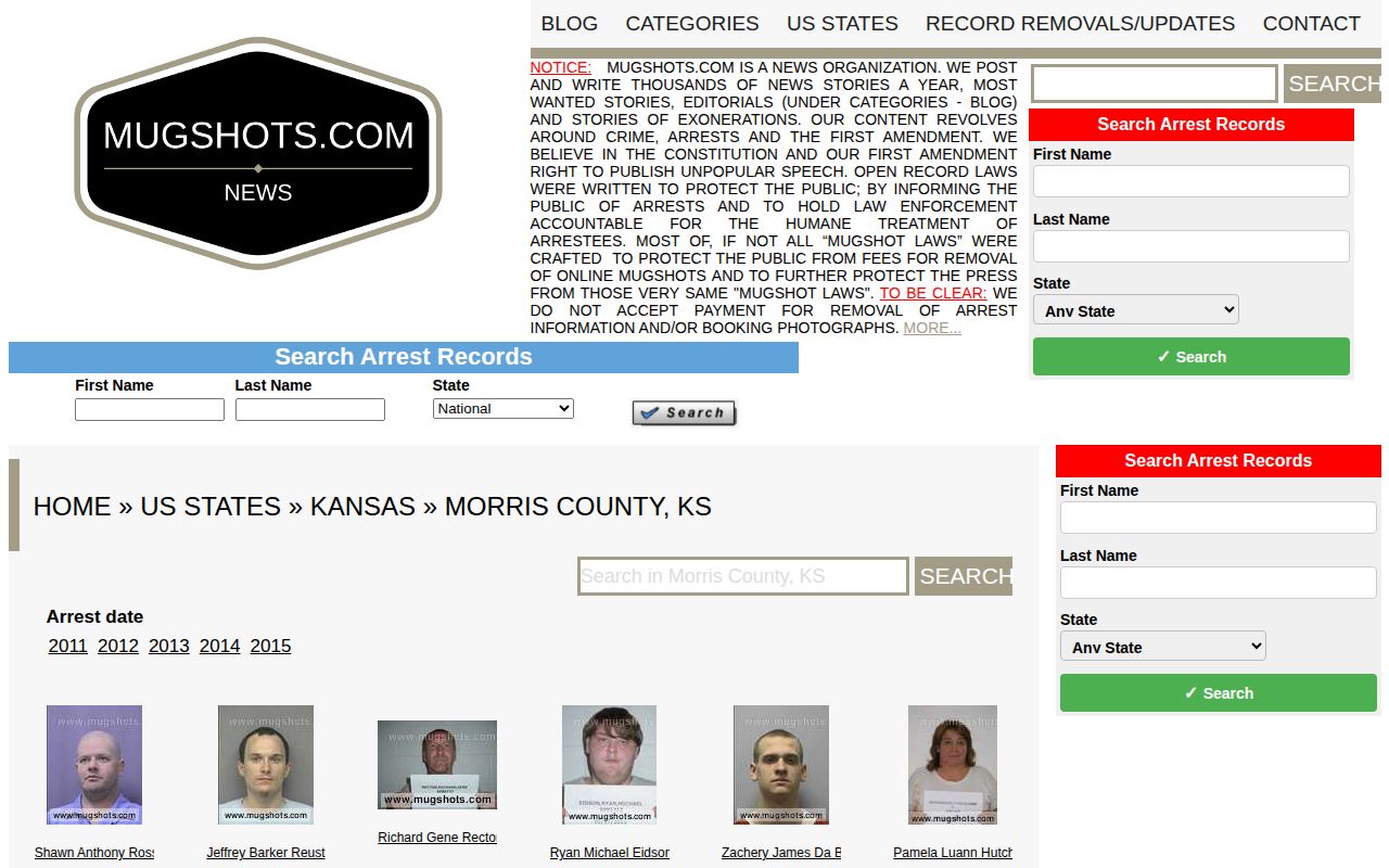 Unofficial stale Morris County mugshot archive interface