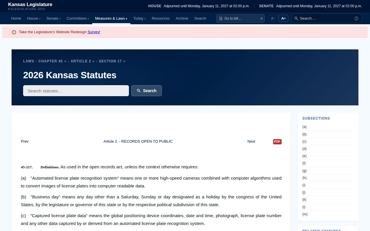 Kansas law for Morris County booking records and jail rosters